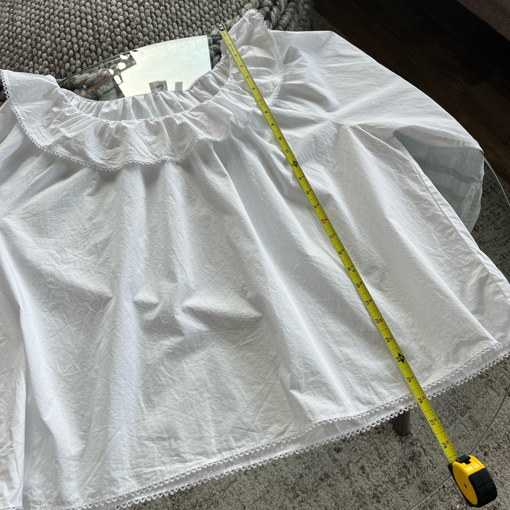 Aritzia Wilfred Verbena Poplin White Cotton Ruffle Boho Casual Relaxed Blouse L - Picture 13 of 17